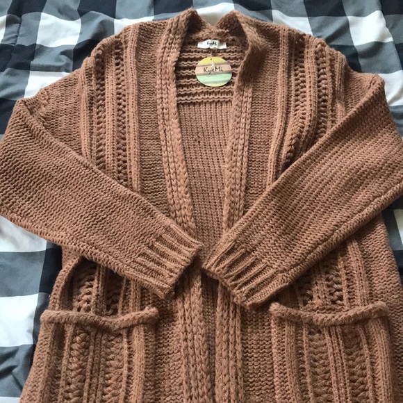 NWT KyeMi BOHO SuperSoft Oversized Knee Length TERRACOTTA BROWN Long Cardigan S - Picture 6 of 14